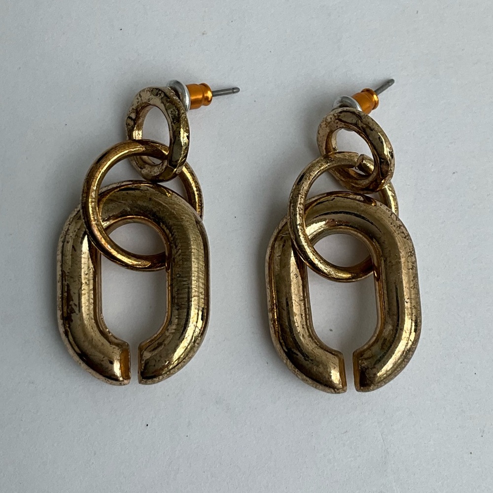 Vintage Gold Tone 80s 90s Puffy Hoop Dangle Loop Earrings